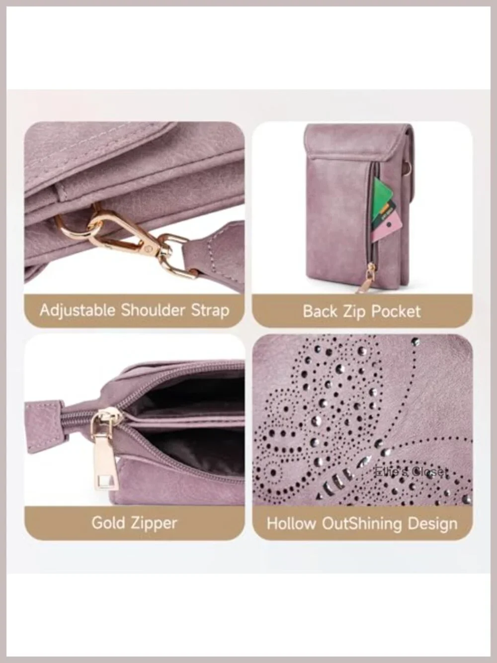 Vegan Leather Mini Crossbody Bag with Triple Pockets for Phones Up to 6.7